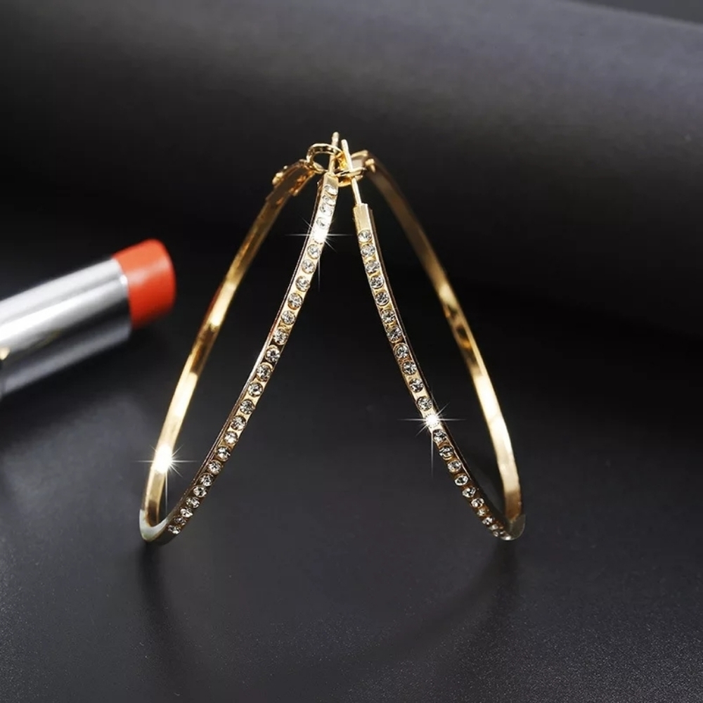 ♡Rhinestone Circle hoop new Big Circle Earrings♡ - Picture 2 of 4